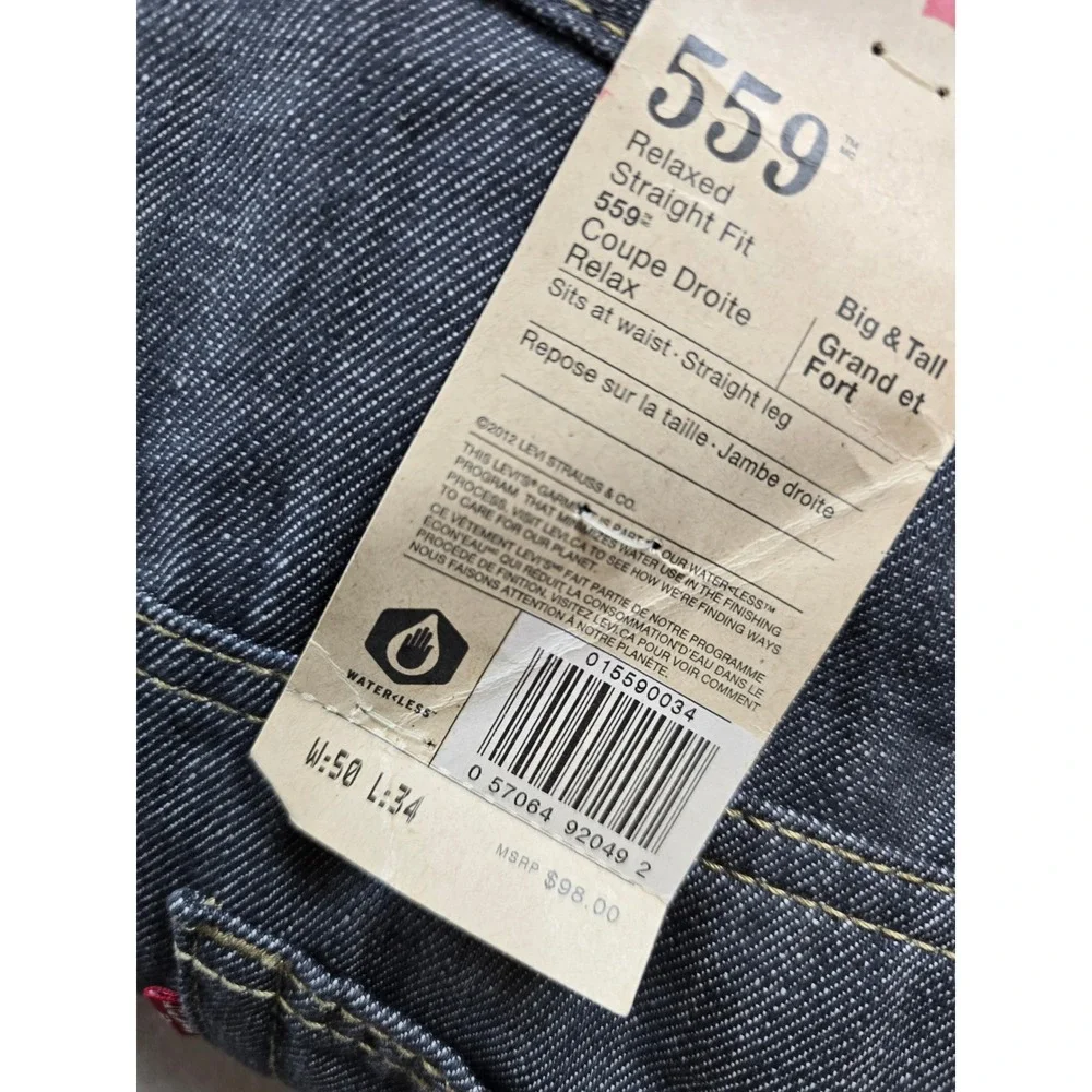 Levi's 559 Jeans Mens 50x34 Big Tall Dark Wash Blue Denim Relaxed Straight Fit